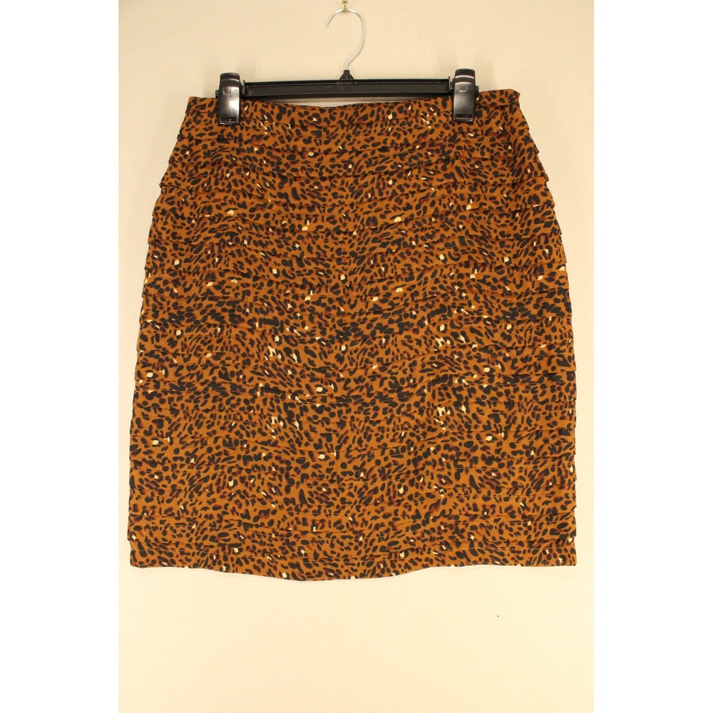 Larry Levine Skirt 8 Brown Leopard Tiered Mini Women Animal Print Workwear Boho